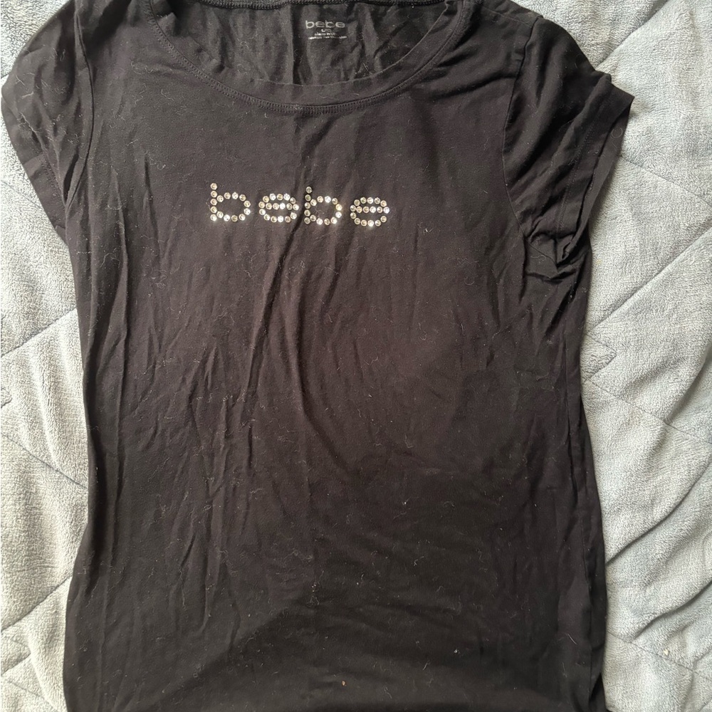 bebe Black Tee with Silver Detailing